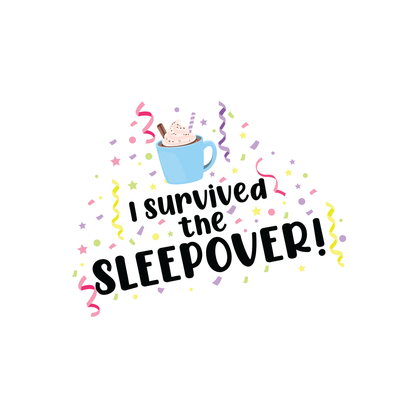 I Survived the Sleepover Sticker | 3.0" x 2.4" Die Cut | Waterproof, Scratch-Resistant Vinyl | Perfect for Slumber Parties & Accessories