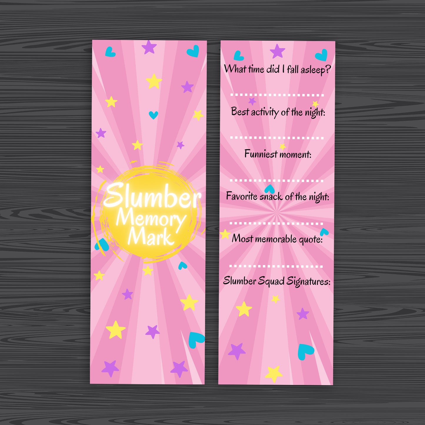 Slumber Party Bookmark – Matte Sleepover Party Favor and Keepsake