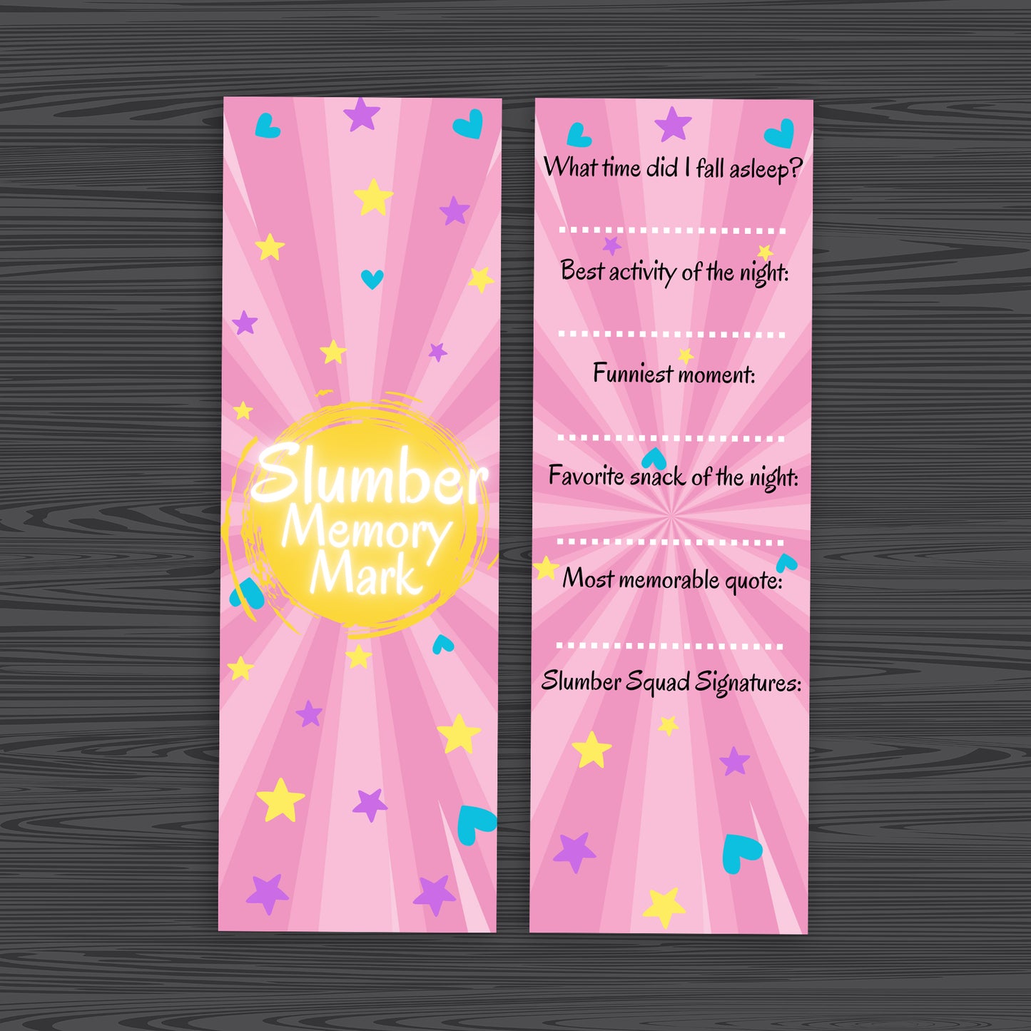 Slumber Party Bookmark – Matte  Sleepover Party Favor and Keepsake