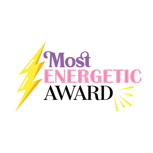 Most Energetic Award Sticker | 3.0" x 1.7" Die Cut | Waterproof, Scratch-Resistant Vinyl | Fun Party & Slumber Party Favor